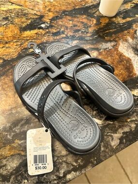CROCS Grey and Black Slide Sandals